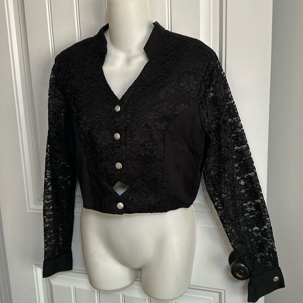Vintage Banjo Black Lace Cropped Top size Large